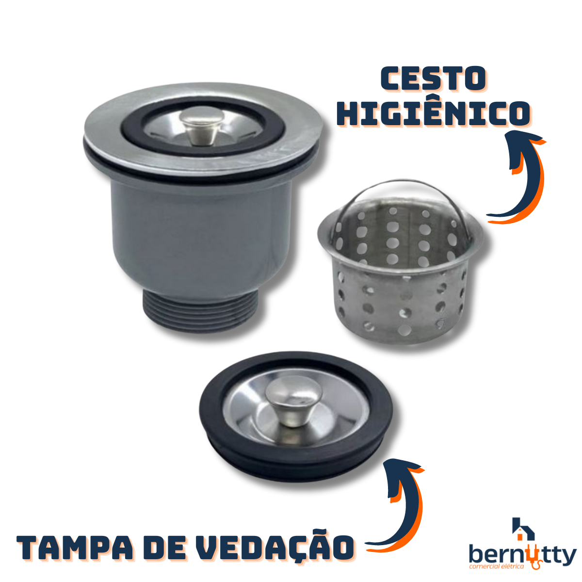 Kit Válvula Americana Cestohigiênico 3.1/2 Inox + Sifão Universal Extensivo Branco - 4