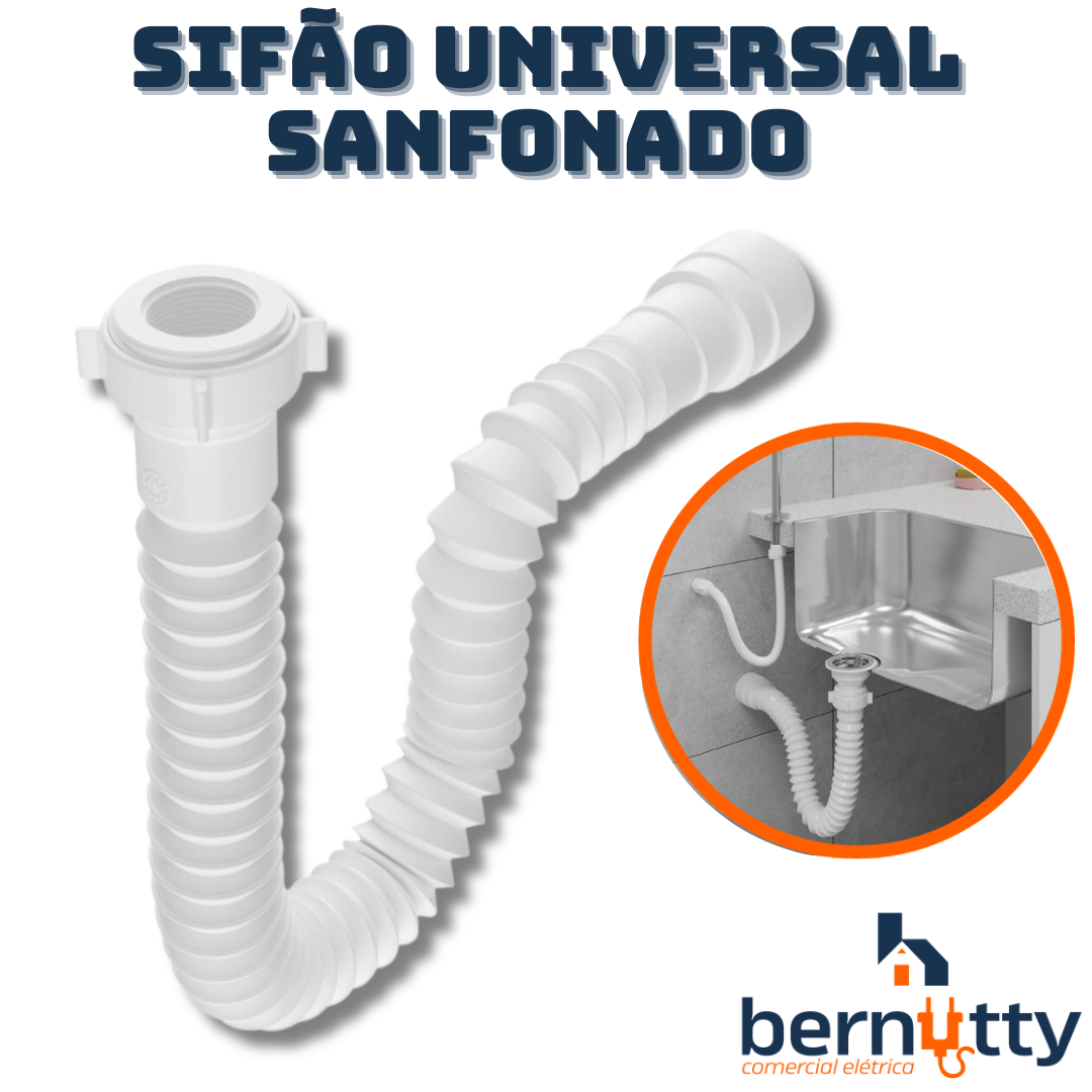 Kit Válvula Americana Cestohigiênico 3.1/2 Inox + Sifão Universal Extensivo Branco - 3