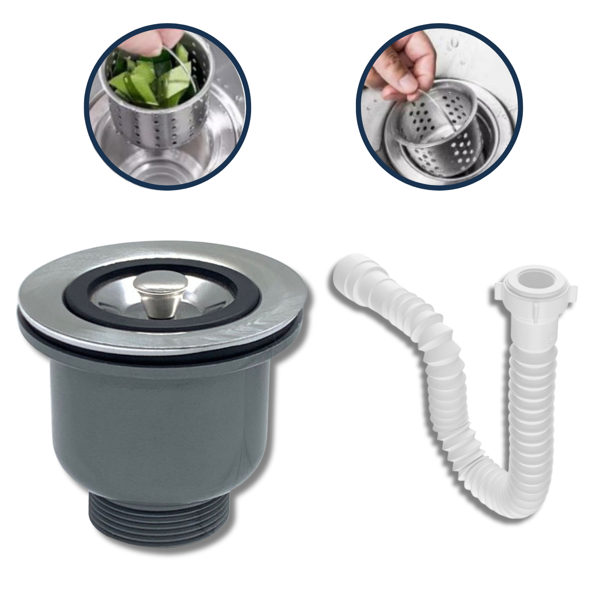 Kit Válvula Americana Cestohigiênico 3.1/2 Inox + Sifão Universal Extensivo Branco