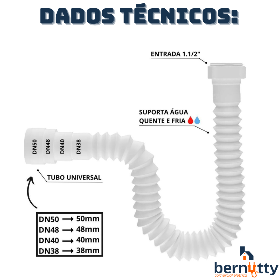 Kit Válvula Americana Cestohigiênico 3.1/2 Inox + Sifão Universal Extensivo Branco - 8