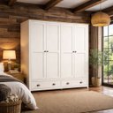 Ver imagem 2 de Guarda Roupa Madeira Maciça 4 Portas Rústico Boho Campestre:Branco