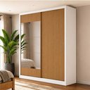Ver imagem 1 de Guarda-Roupa 100% MDF 2 Portas de Correr 2 Gavetas com Espelho 131x213x55cm Branco/Cinamomo