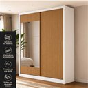 Ver imagem 3 de Guarda-Roupa 100% MDF 2 Portas de Correr 2 Gavetas com Espelho 131x213x55cm Branco/Cinamomo