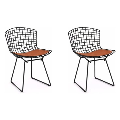 Kit 2 Cadeiras Bertoia Preta com Assento Cobre Cor Marrom