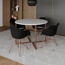 Ver imagem 1 de Mesa Industrial Jantar Branca 110cm Redonda Base V com 4 Poltronas Pretas Eames Eiffel Base Cobre