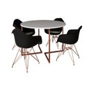 Ver imagem 2 de Mesa Industrial Jantar Branca 110cm Redonda Base V com 4 Poltronas Pretas Eames Eiffel Base Cobre