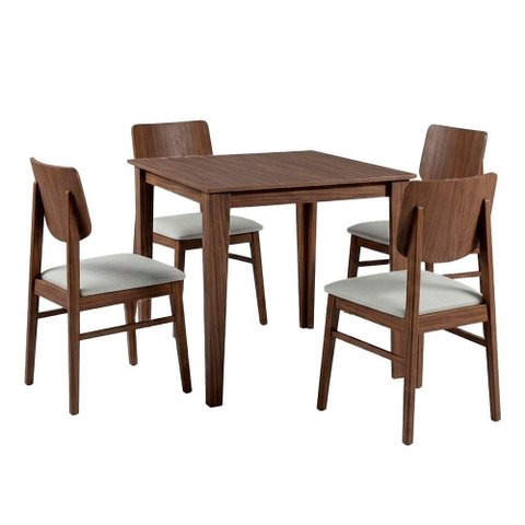 Conjunto de Mesa com 4 Cadeiras 4 Lugares Tampo em Madeira Bege 80cm Ágape