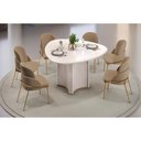 Ver imagem 1 de Sala de Jantar Completa Chanel C/ Tampo Madeirado C/ Vidro Orgânico 136x136cm e 6 Cadeiras Vitta