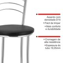 Ver imagem 5 de Banqueta Alta Cromada com Assento Estofado e Encosto para Bancada Cozinha Área Gourmet Cromado/Preto