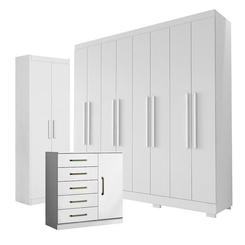 Guarda Roupa Casal Porto 8 Portas 4 Gavetas com Cômoda Sapateira Milão e Armário Multiuso 2