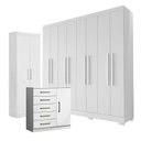 Ver imagem 1 de Guarda Roupa Casal Porto 8 Portas 4 Gavetas com Cômoda Sapateira Milão e Armário Multiuso 2