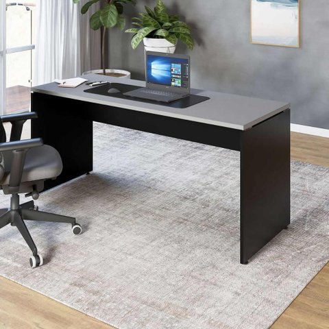 Escrivaninha Escritório 140cm X 70cm Pés Painel F5 Office Cor:cinza Sagrado com Preto