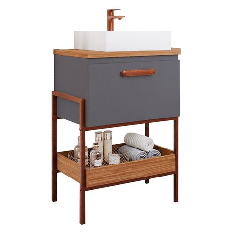Armário Gabinete Banheiro 60cm MDF Porta Prateleira Titanium