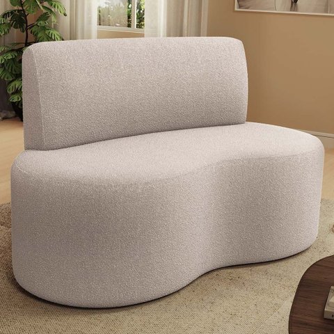 Sofá 2 Lugares 140cm Orgânico para Sala de Estar Living Larissa L02 Bouclê Creme - Lyam Decor