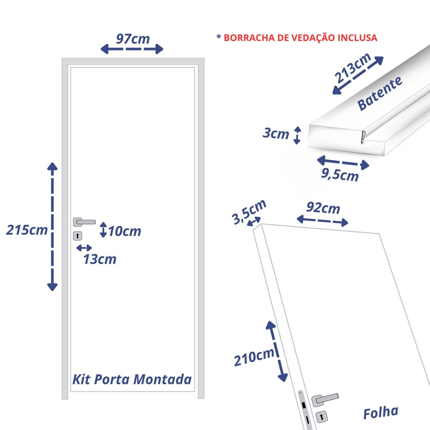 Kit Porta de Madeira 210x92cm Batente 9,5cm Lisa Primer Uniportas  - 4