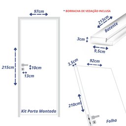 Kit Porta de Madeira 210x92cm Batente 9,5cm Lisa Primer Uniportas Abertura Direita - 4