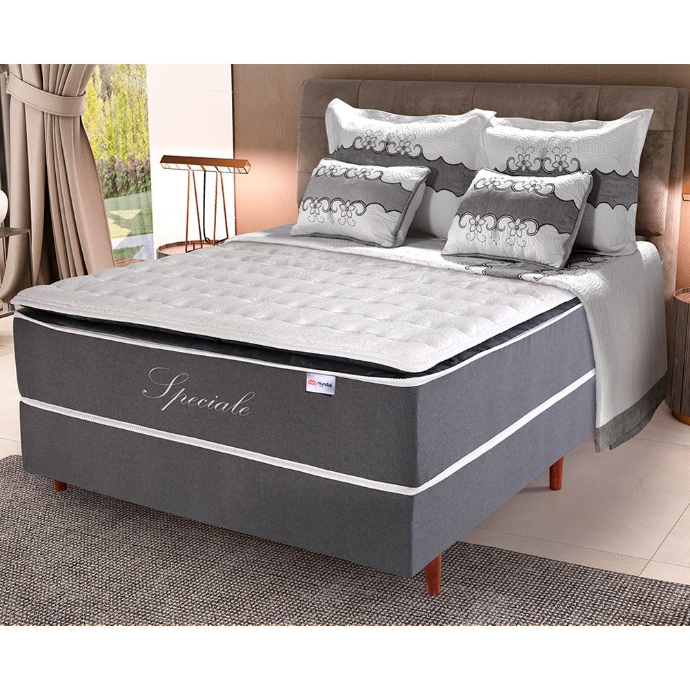 Conjunto Cama Box Queen com Pillow top D28 Colchão Mola Ensacada ...