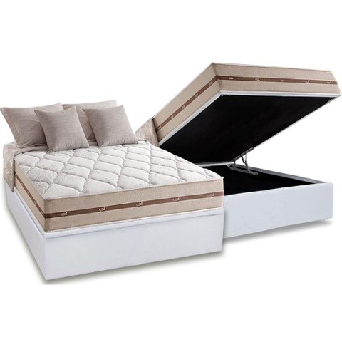 Cama Box Baú Casal: Colchão Molas Ensacadas Anjos MasterPocket Classic + Base CRC Courano White(138x
