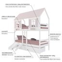 Ver imagem 4 de Beliche Casinha Bela com 2 Gavetas Kit Escada/Escorregador - Madeira Maciça Branco/Rosa |