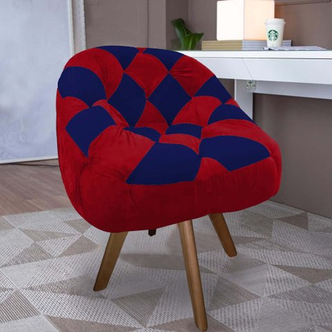 Poltrona Paloma Escritório Sala Giratória Madeira Suede Vermelho e Suede Azul Marinho - Dominic Deco