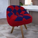 Ver imagem 1 de Poltrona Paloma Escritório Sala Giratória Madeira Suede Vermelho e Suede Azul Marinho - Dominic Deco