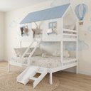 Ver imagem 1 de Beliche Casal/ Solteiro Casinha Encantada Madeira Maciça Branco/ Azul Housin