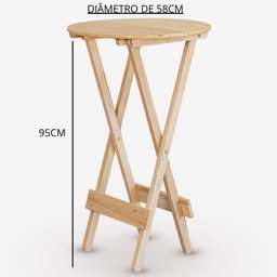 Mesa Bistrô Dobrável Redonda em Eucalipto sem Pintura - 2