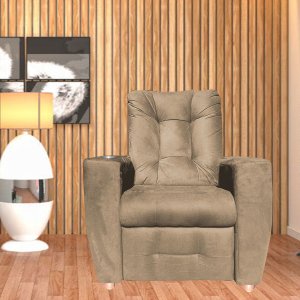 Poltrona do Papai Reclinável Suede Porta Copo Perola Capuccino