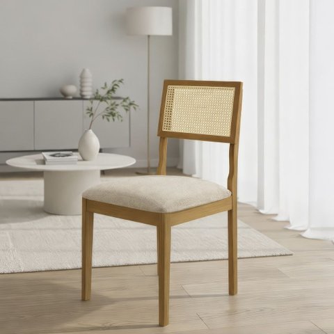 Conjunto de 2 Cadeiras Bel em Madeira Maciça, Encosto Anatômico com Tela em Ratan