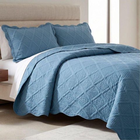 Cobre Leito Vila Real King 3 Peças Micropercal 300 Fios 100% Poliéster Azul Casa Show Enxovais