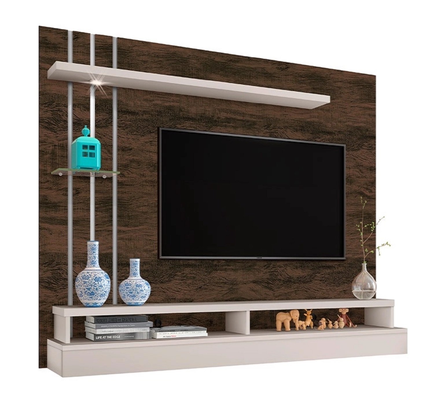 Painel de Tv Alto Padrão Nogal/OffWhite com Luz de Led