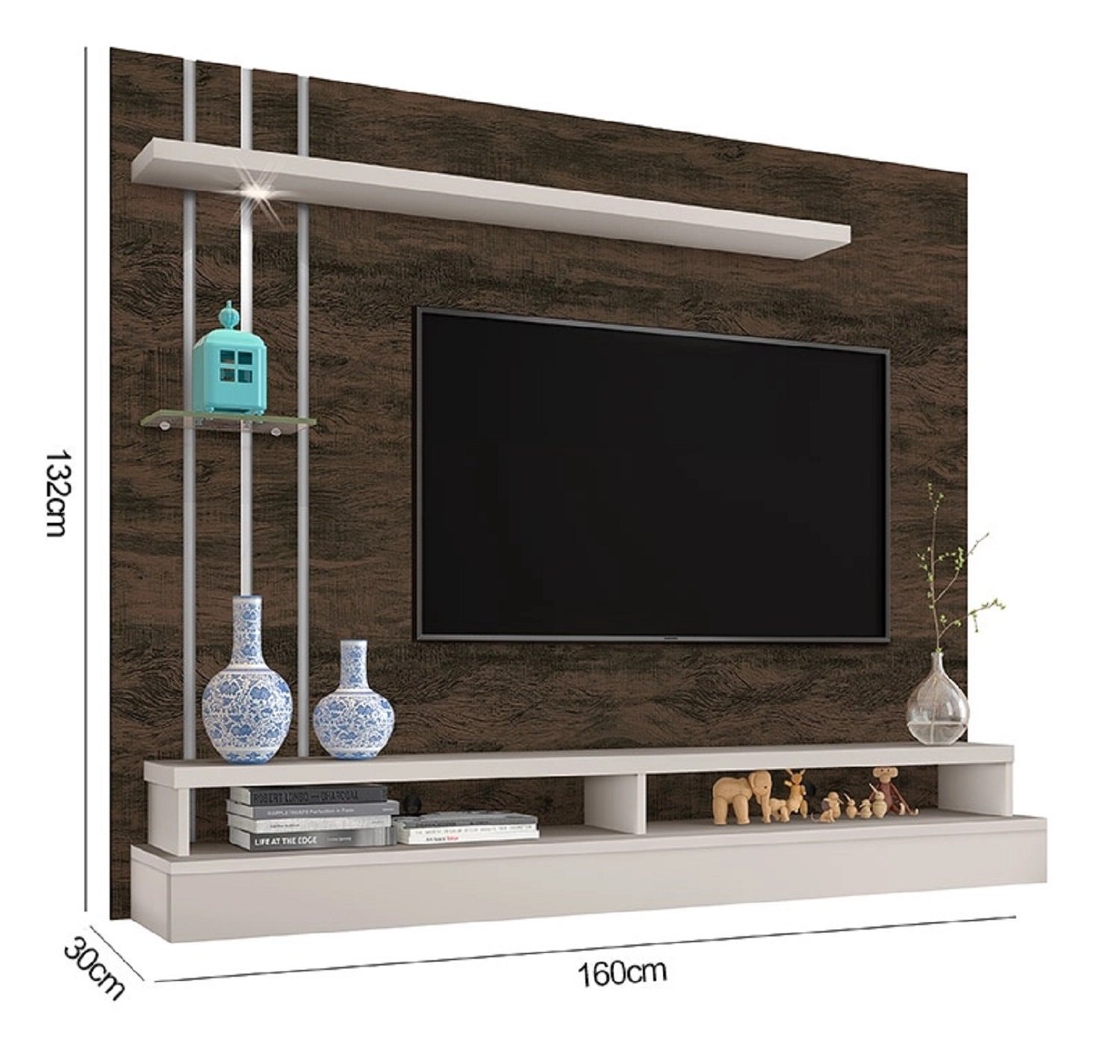 Painel de Tv Alto Padrão Nogal/OffWhite com Luz de Led - 3