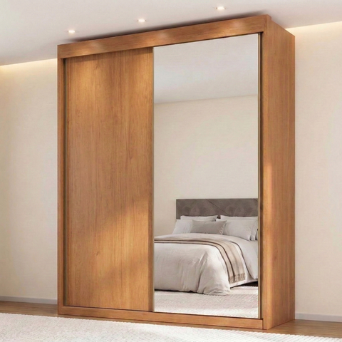 Guarda-roupa Casal com Espelho 2 Portas de Correr 100% MDF Chicago Cinamomo