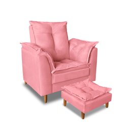 Poltrona Confortável para Amamentação com Puff Fibras Macias Rosa - 2