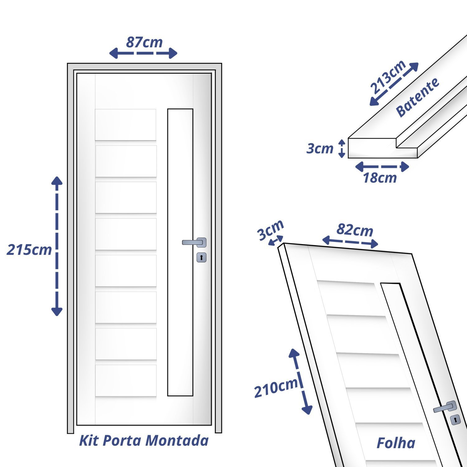 Kit Porta de Madeira 210x82cm Batente 18cm Bbv Eco Uniportas  - 4