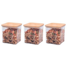 Kit 3 Potes Hermético Acrílico Mantimentos Oikos Tampa Bambu - 1