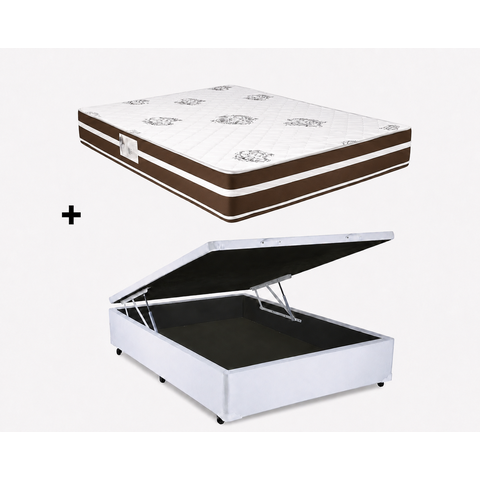 Cama Box Bau Casal Branco Colchão Casal Molas Ensacadas Clássico 138x188 - Alto Nível