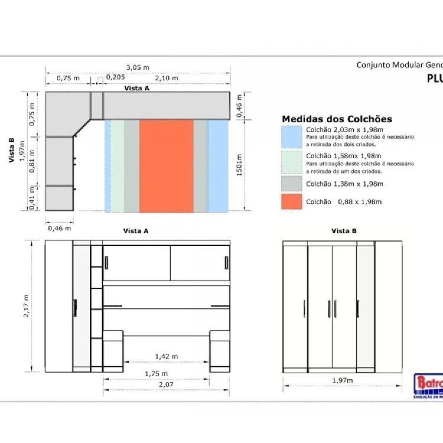 Conjunto para Quarto com Guarda Roupa Modular Gênova Plus - 17