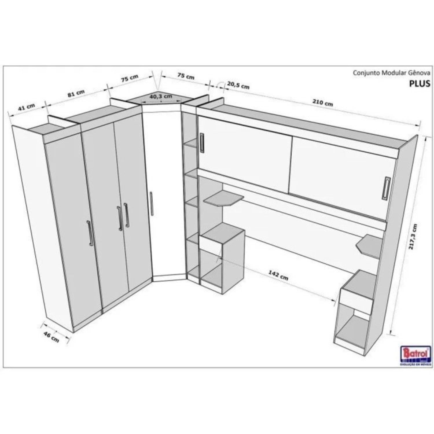 Conjunto para Quarto com Guarda Roupa Modular Gênova Plus - 3