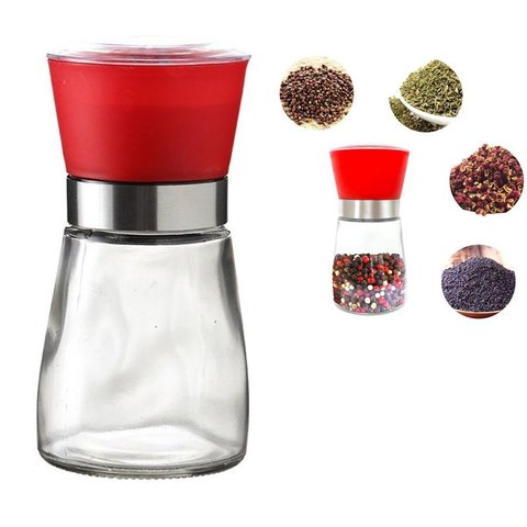 Moedor de Pimenta e Sal Manual Portátil 160ml Vidro Plástico FRG0375 Vermelho Frigopro