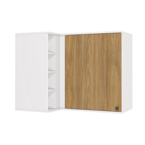 Armário Aéreo de Canto Reto Celeste Kappesberg 100% Mdf 1 Porta 4 Nichos Branco/nogueira 98cm