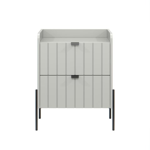Mesa de Cabeceira Lateral Off White Quarto Moriah 45cm Pés em Ferro Estilo Moderno Preto