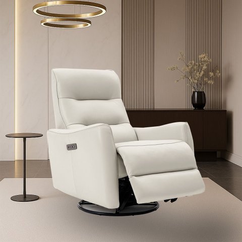 Poltrona do Papai Reclinável Sala de Estar Plaza Usb e Usb-c Gira Balança Couro Off White G40 - Gran