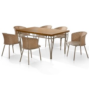 Mesa de Jantar Retangular 6 Cadeira Gourmet Geane Aço Nobre