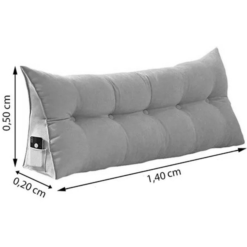 Almofada Cabeceira Cama Sala Televisão 140cm Encosto Apoio Lombar com Porta Celular Suede - 5