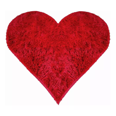 Tapete Pelo Alto Felpudo Peludo Macio Anti Derrapante Alérgico Vermelho Coração 100 cm Sala Quarto E