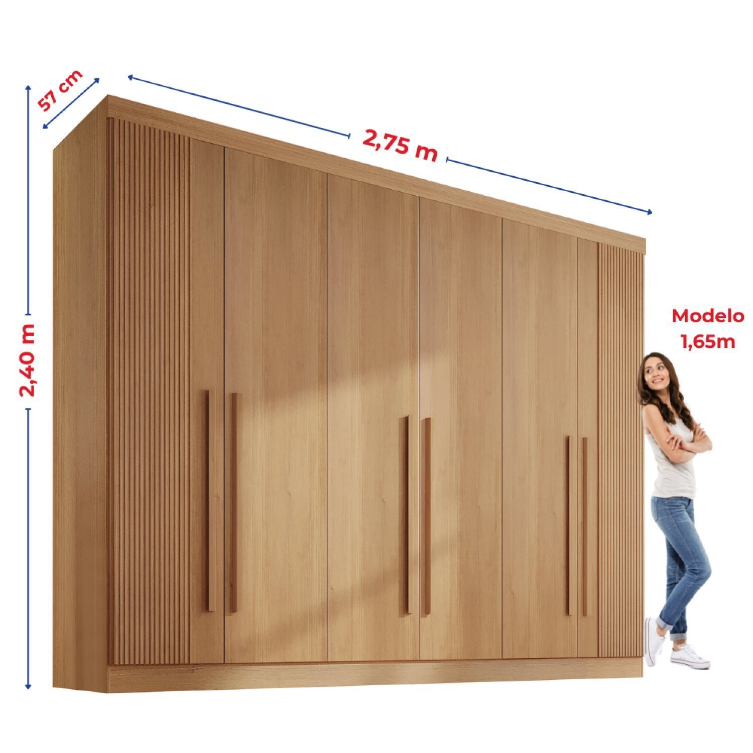 Guarda-roupa Casal MDF Ripado 6 Portas 6 Gavetas Paris Plus  - 7