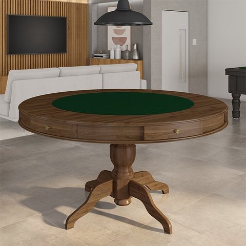 Mesa de Jogos Carteado 6 Lugares Bellagio com Gavetas e Tampo Reversível Base Estrela com Tecido Nog