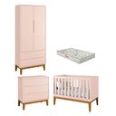 Ver imagem 1 de Quarto de Bebê 2 Portas e Cômoda Gaveteiro New Classic Rosa com Pés Madeira e Colchão Gazin – Reller