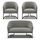 Ver imagem 1 de Sofá Namoradeira e 2 Poltronas Base Industrial Preto Stella Suede D03 - D'Rossi Cor Grafite